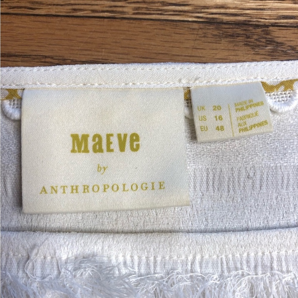 Anthropologie Maeve Barton Top Fringe Striped White Cream - Picture 5 of 8